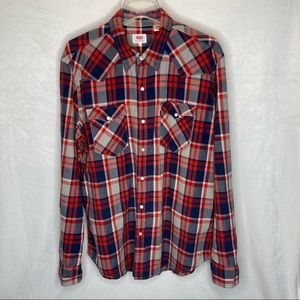 Levi’s plaid pearl snap button western shirt size XL